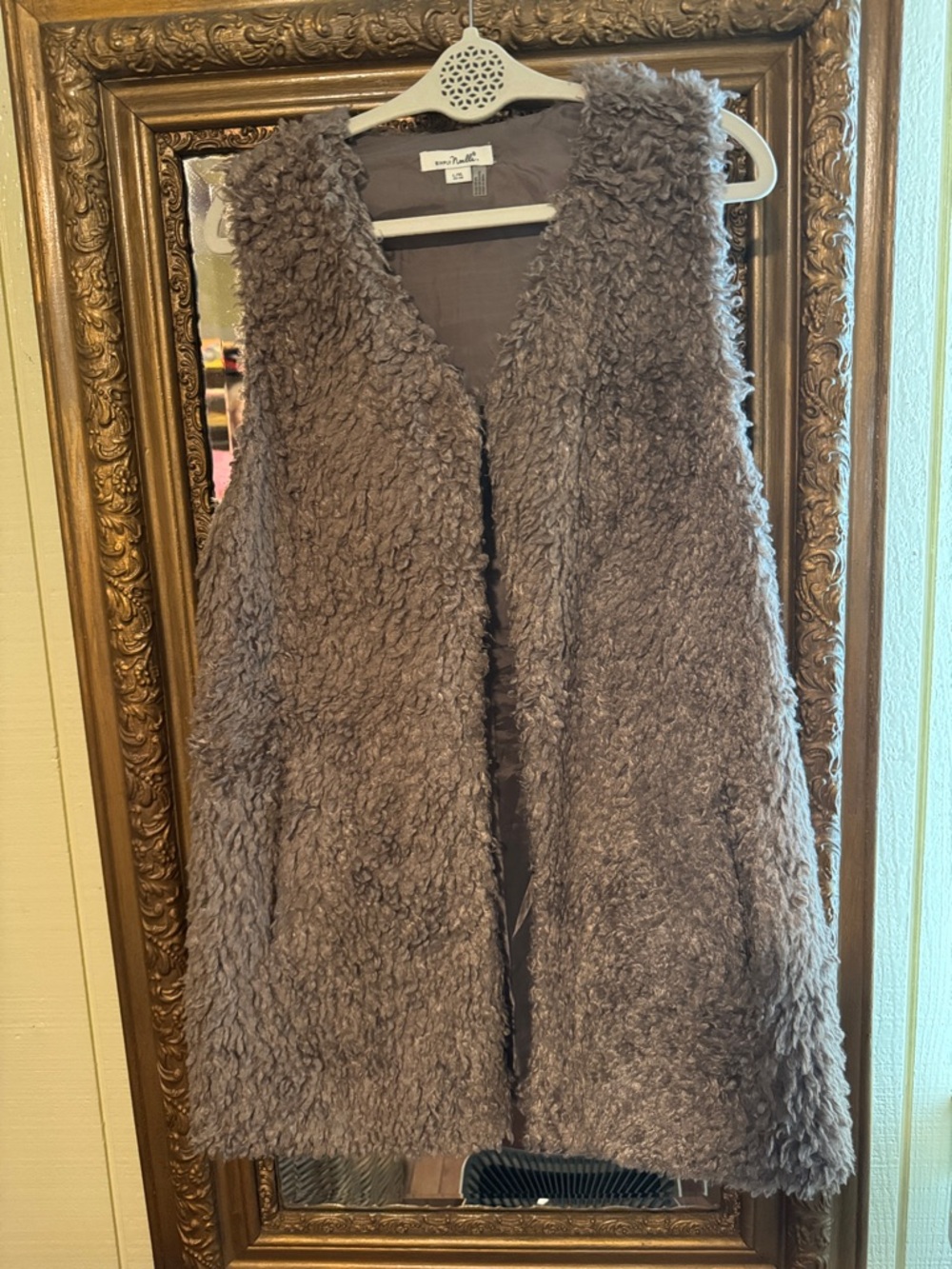 Simply Noelle Plush Faux Shearling Vest in Taupe Gray